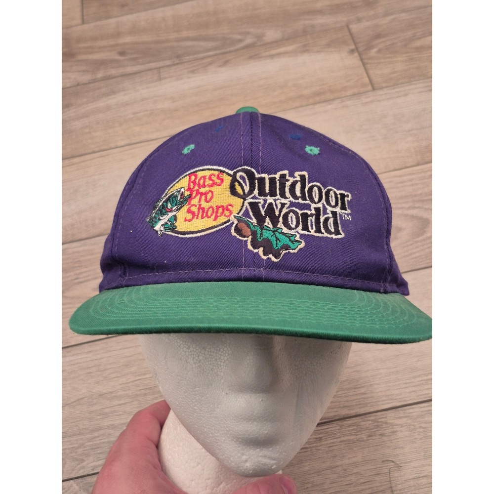 Vintage Bass Pro Shops Outdoor World Snapback Hat Purple Green Mens Cap Korea